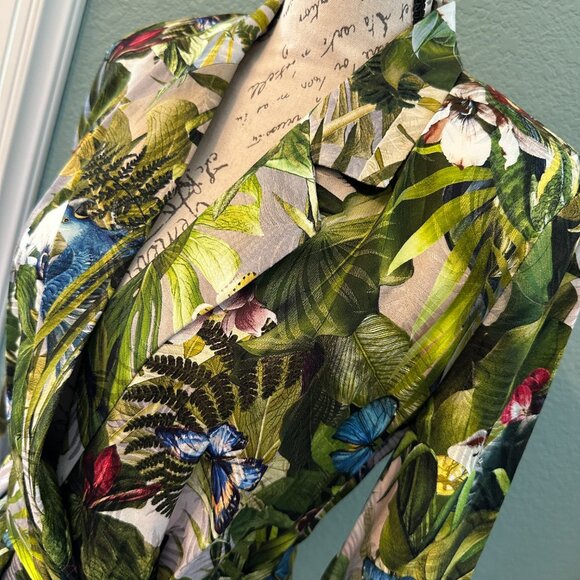 L'AGENCE Ciara Long Sleeve Robe Top Botanical Tropical Pattern Size XXS (US S) - Picture 4 of 6